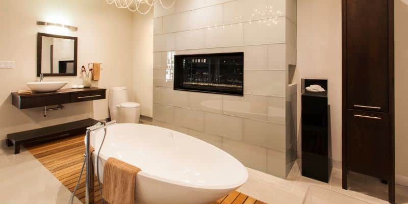 Stylish bathroom with elegant black and gold decor